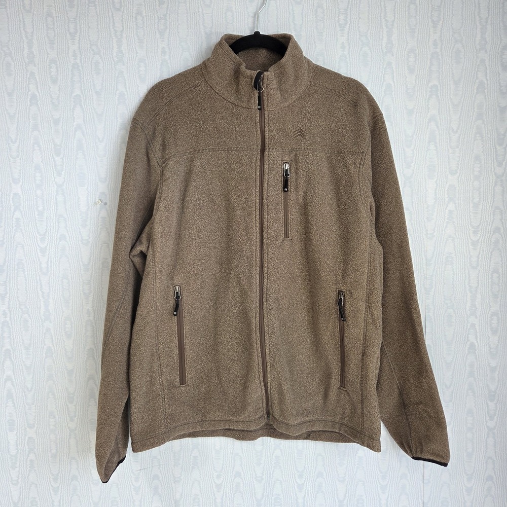 NWOT Solaris Men's Large Fleece Jacket Full Zip Beige Brown Outdoor Performance